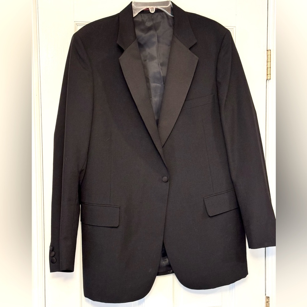 Alexander Shields NY 44L Black Tuxedo Jacket Satin Peak Lapel 100% Wool Formal